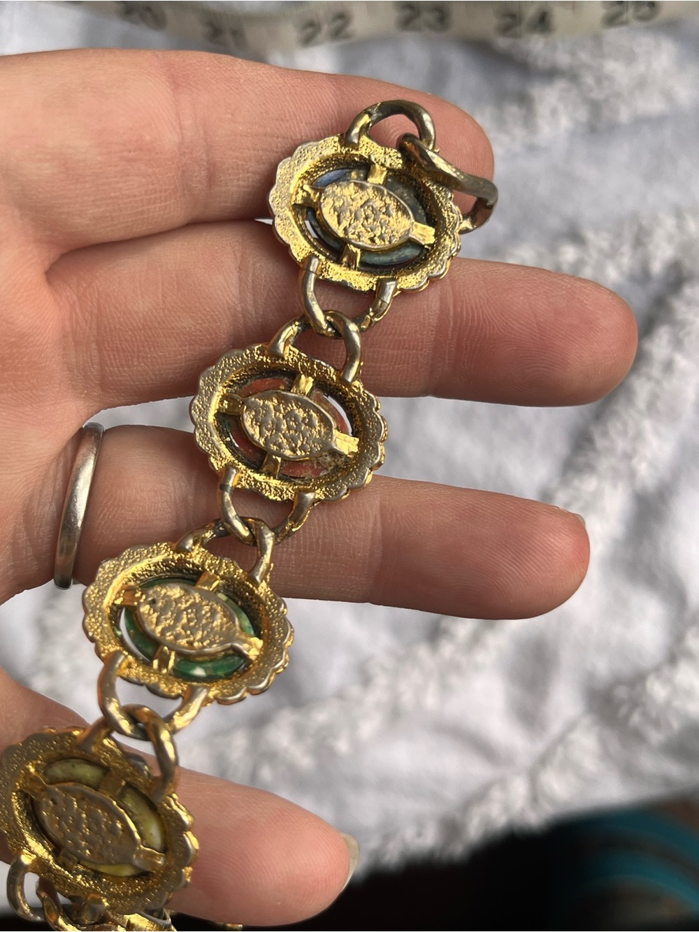 Vintage Egyptian Revival Gold-Tone Cabochon Clasp Bracelet